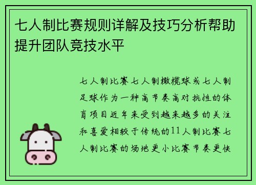 七人制比赛规则详解及技巧分析帮助提升团队竞技水平